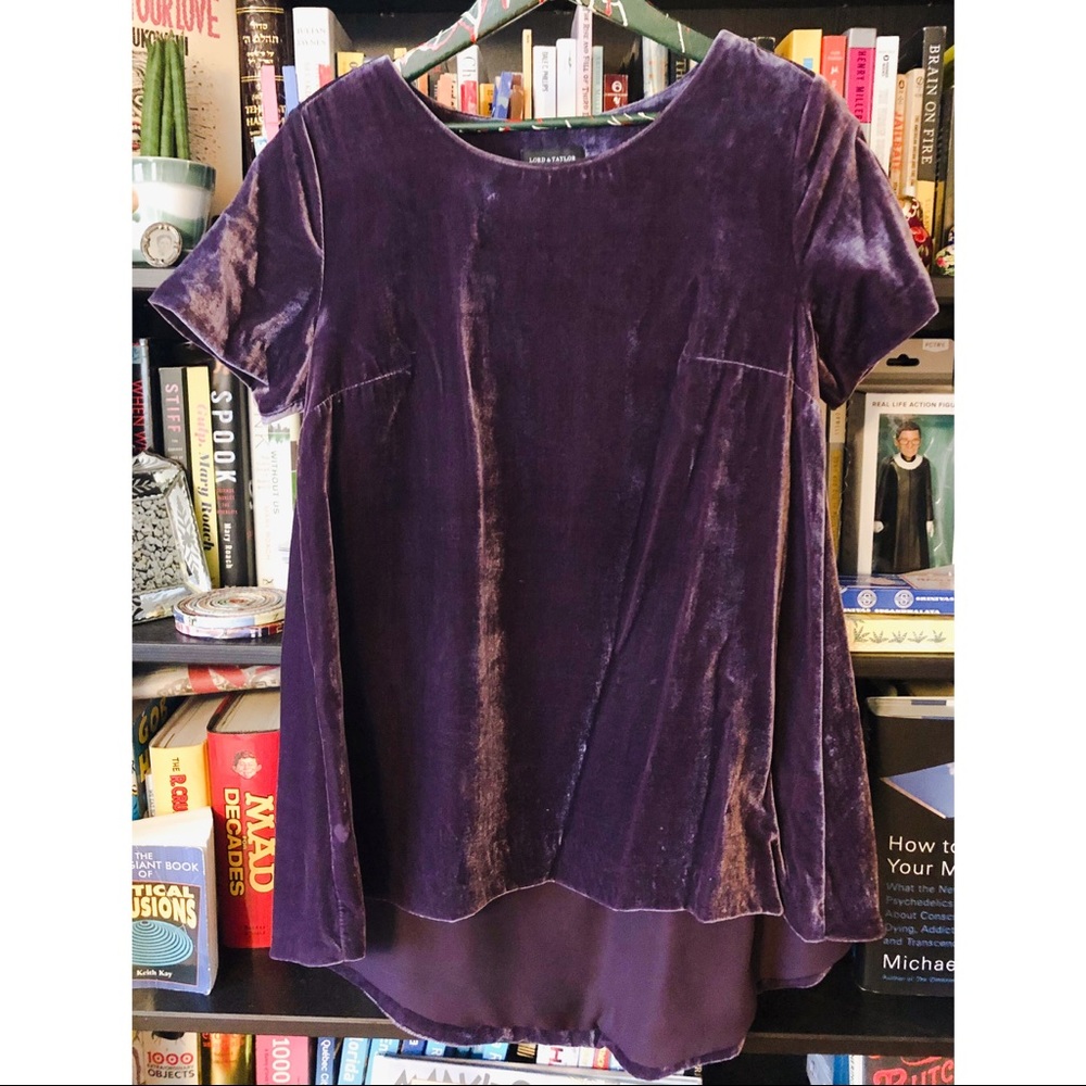 Lord & Taylor Purple Velvet Short-Sleeve Tunic Top